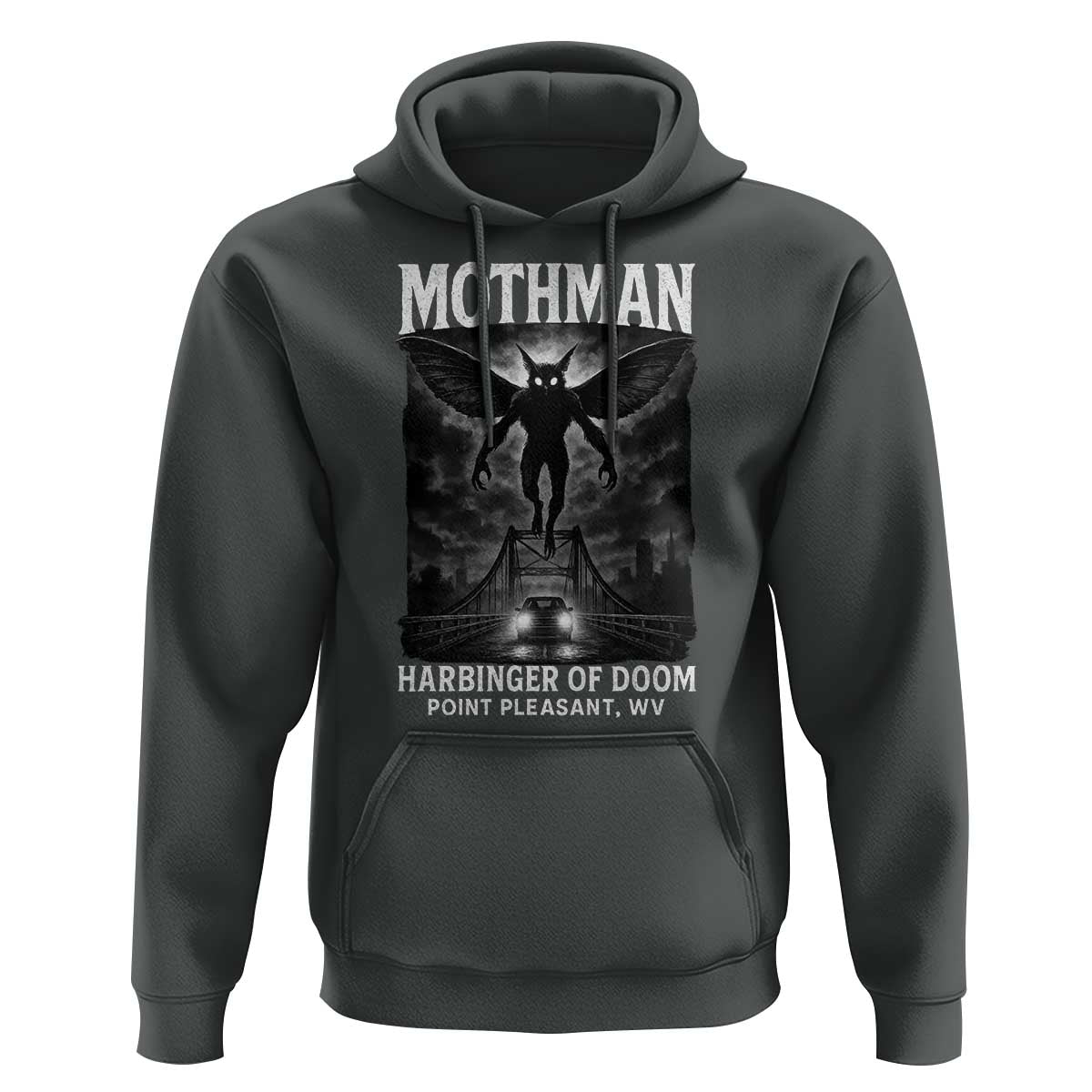 Mothman Hoodie Horror Poster Halloween Harbinger of Doom Cryptid Creature - Wonder Print Shop