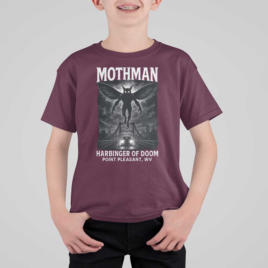Mothman T Shirt For Kid Horror Poster Halloween Harbinger of Doom Cryptid Creature - Wonder Print Shop