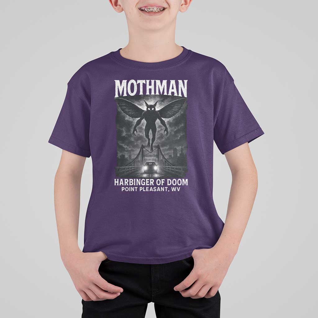 Mothman T Shirt For Kid Horror Poster Halloween Harbinger of Doom Cryptid Creature - Wonder Print Shop