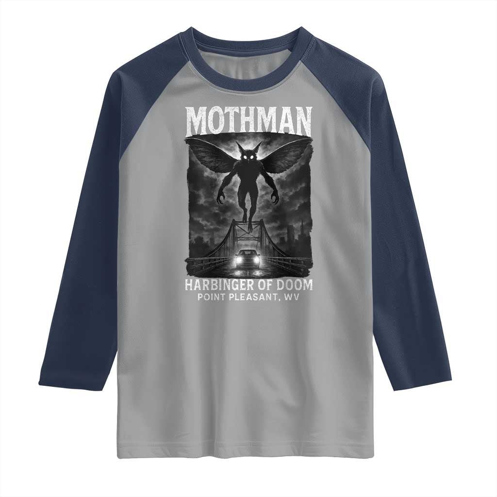 Mothman Raglan Shirt Horror Poster Halloween Harbinger of Doom Cryptid Creature - Wonder Print Shop