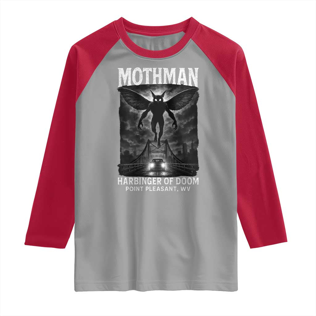 Mothman Raglan Shirt Horror Poster Halloween Harbinger of Doom Cryptid Creature - Wonder Print Shop