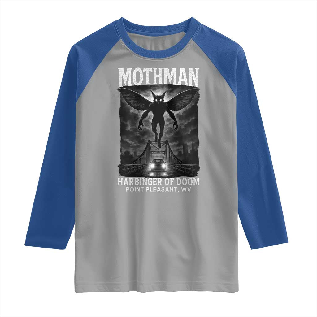 Mothman Raglan Shirt Horror Poster Halloween Harbinger of Doom Cryptid Creature - Wonder Print Shop