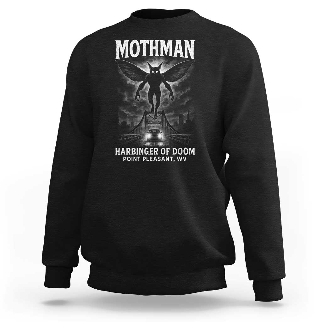 Mothman Sweatshirt Horror Poster Halloween Harbinger of Doom Cryptid Creature - Wonder Print Shop