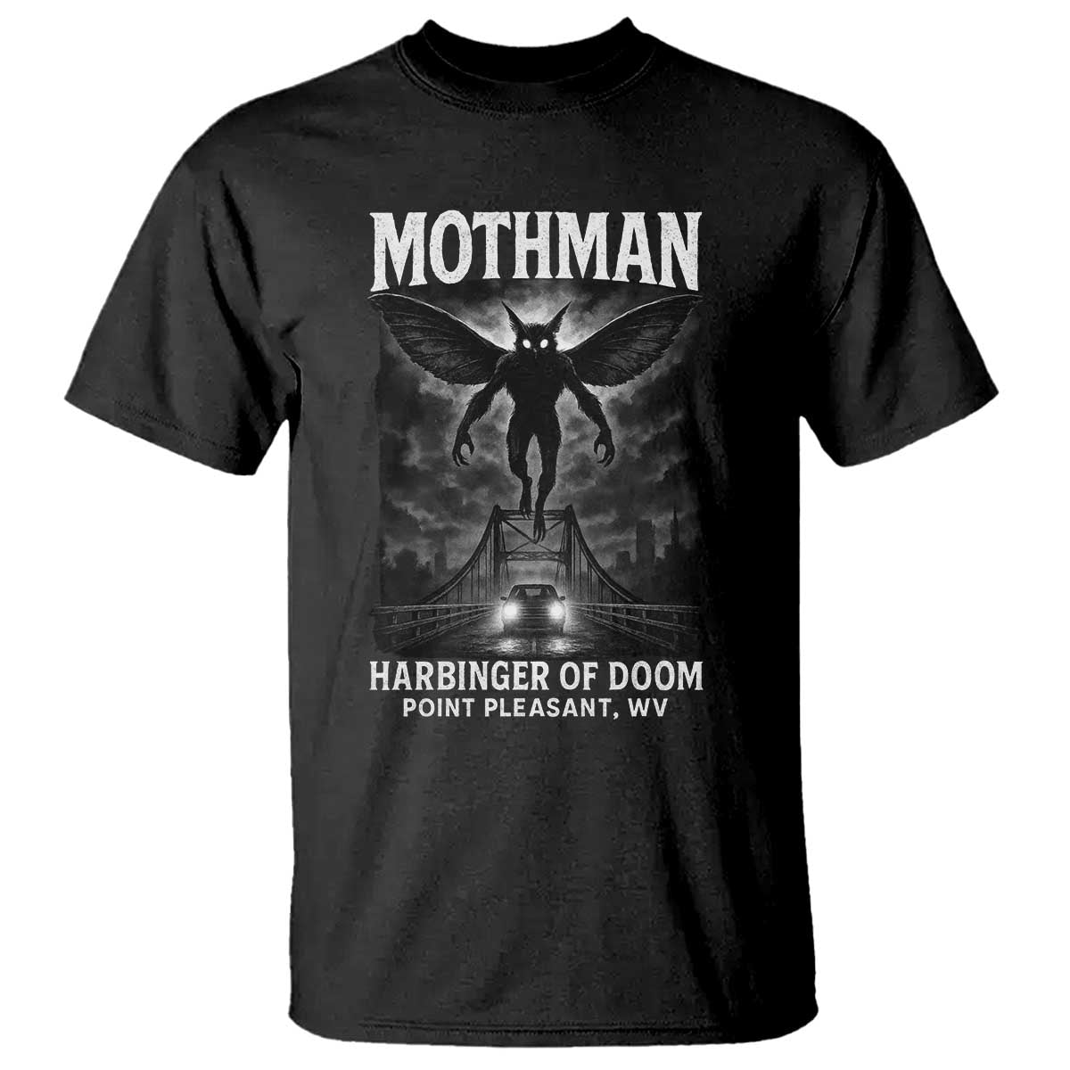 Mothman T Shirt Horror Poster Halloween Harbinger of Doom Cryptid Creature - Wonder Print Shop