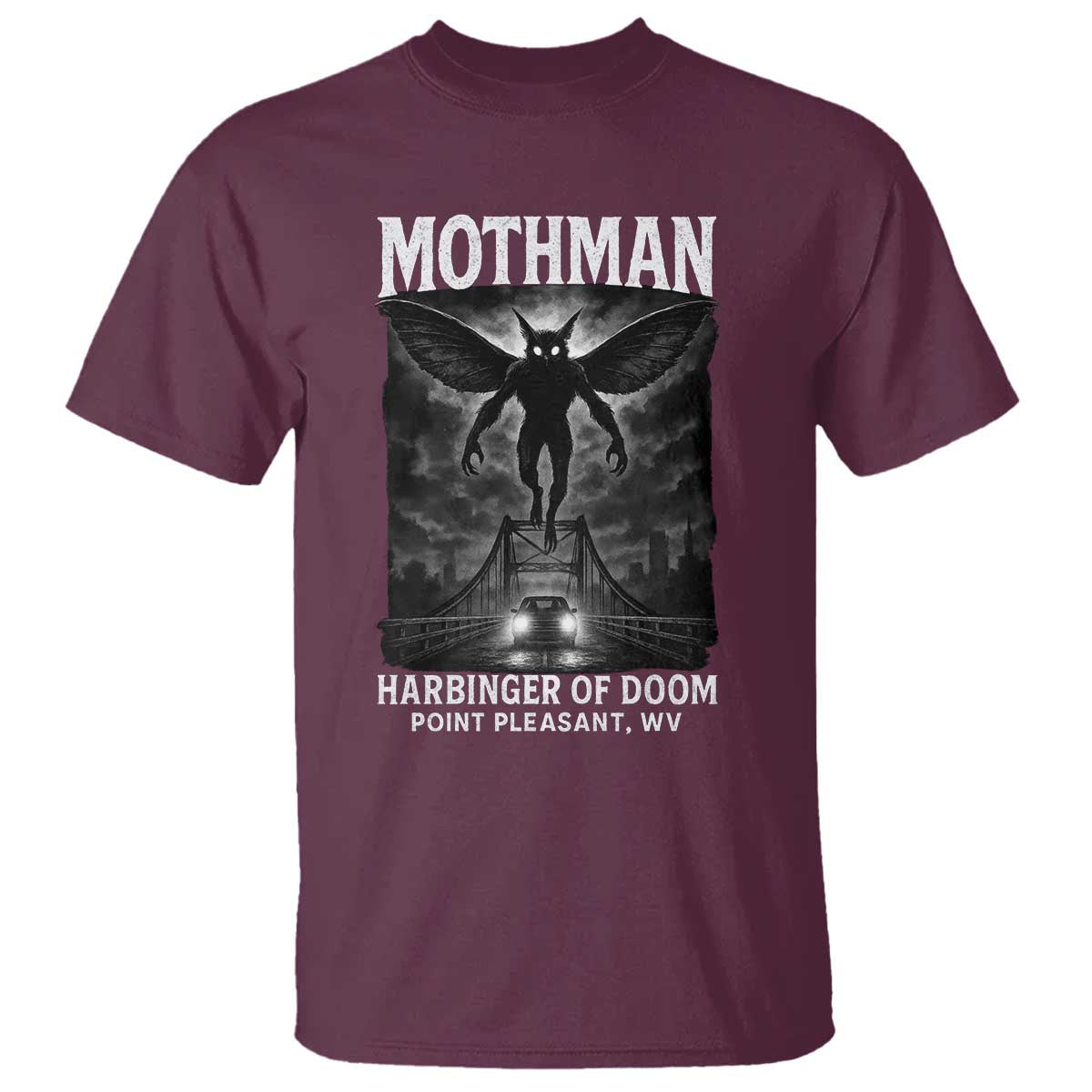 Mothman T Shirt Horror Poster Halloween Harbinger of Doom Cryptid Creature - Wonder Print Shop