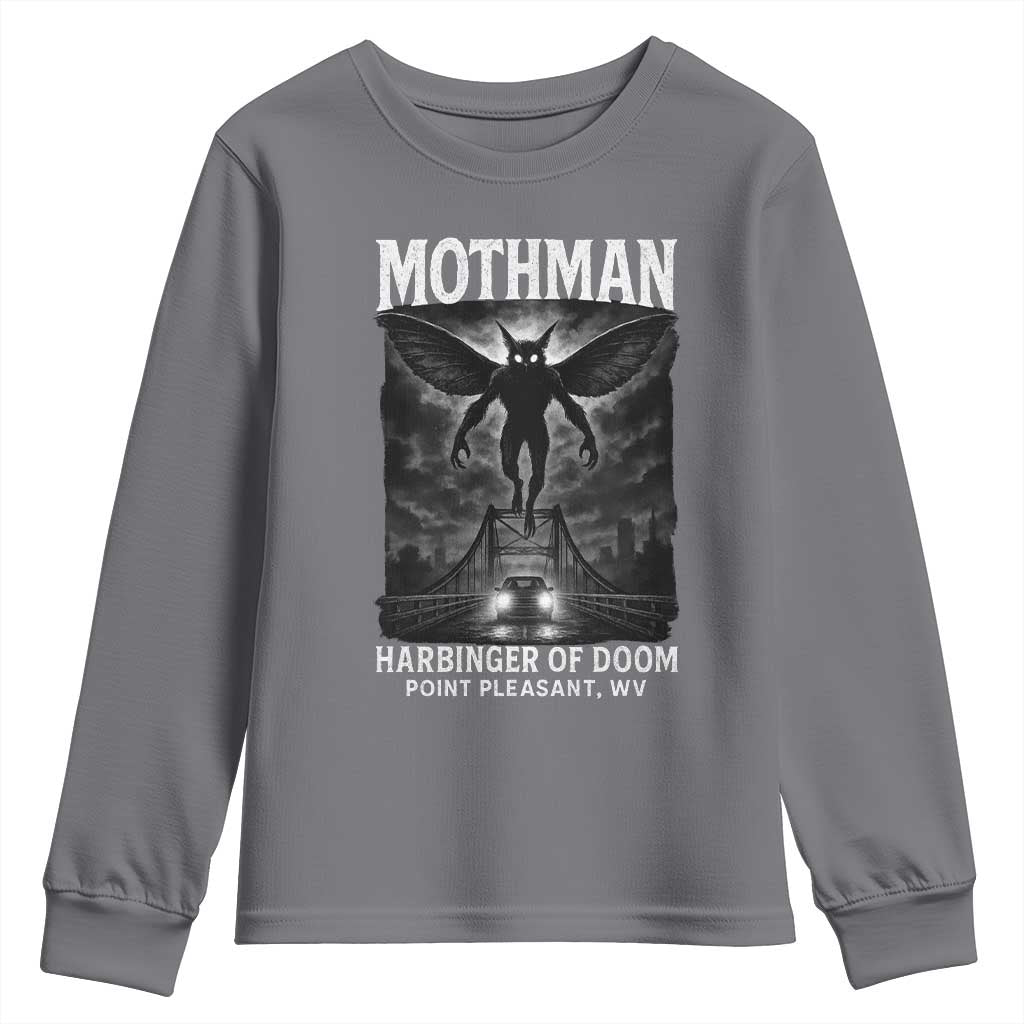 Mothman Youth Sweatshirt Horror Poster Halloween Harbinger of Doom Cryptid Creature - Wonder Print Shop