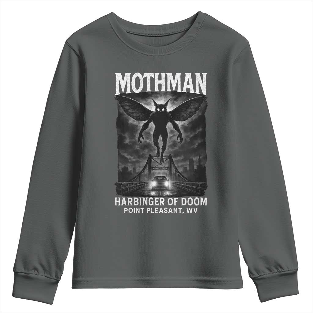 Mothman Youth Sweatshirt Horror Poster Halloween Harbinger of Doom Cryptid Creature - Wonder Print Shop