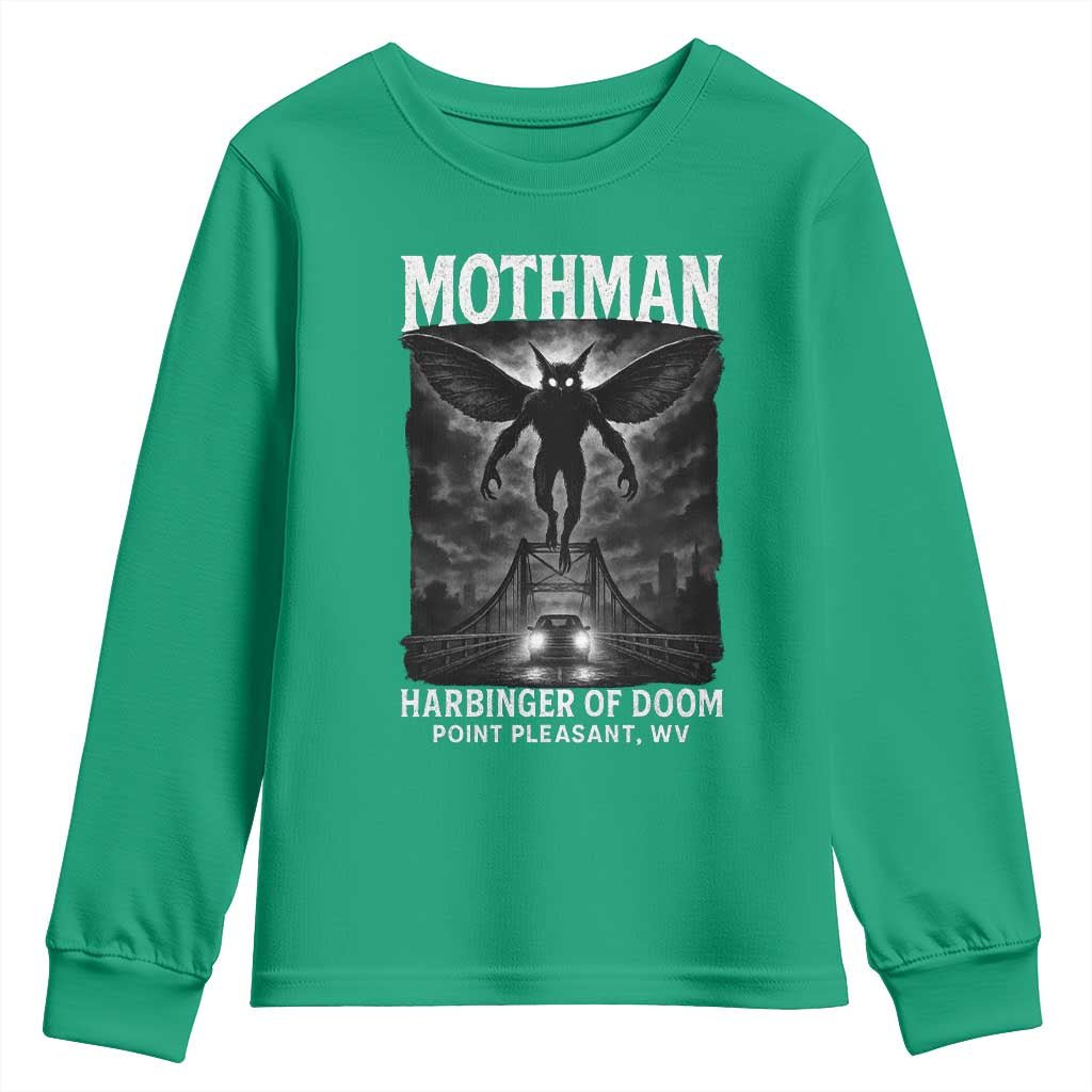 Mothman Youth Sweatshirt Horror Poster Halloween Harbinger of Doom Cryptid Creature - Wonder Print Shop