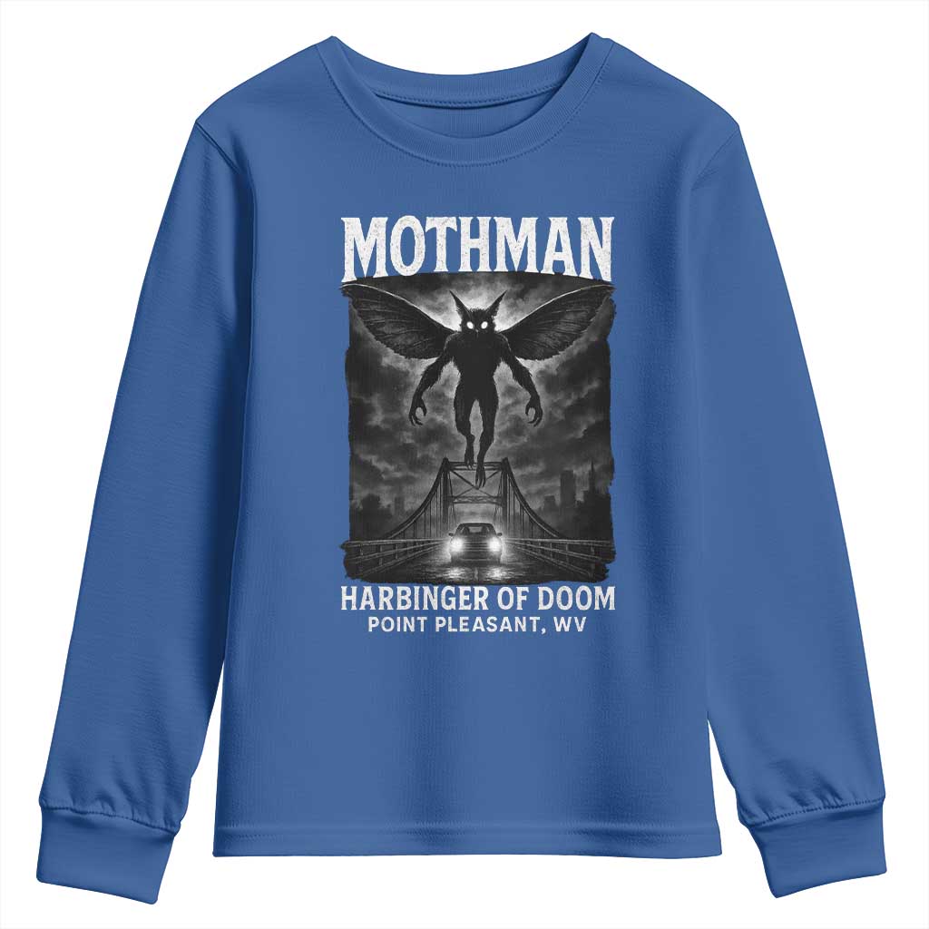 Mothman Youth Sweatshirt Horror Poster Halloween Harbinger of Doom Cryptid Creature - Wonder Print Shop