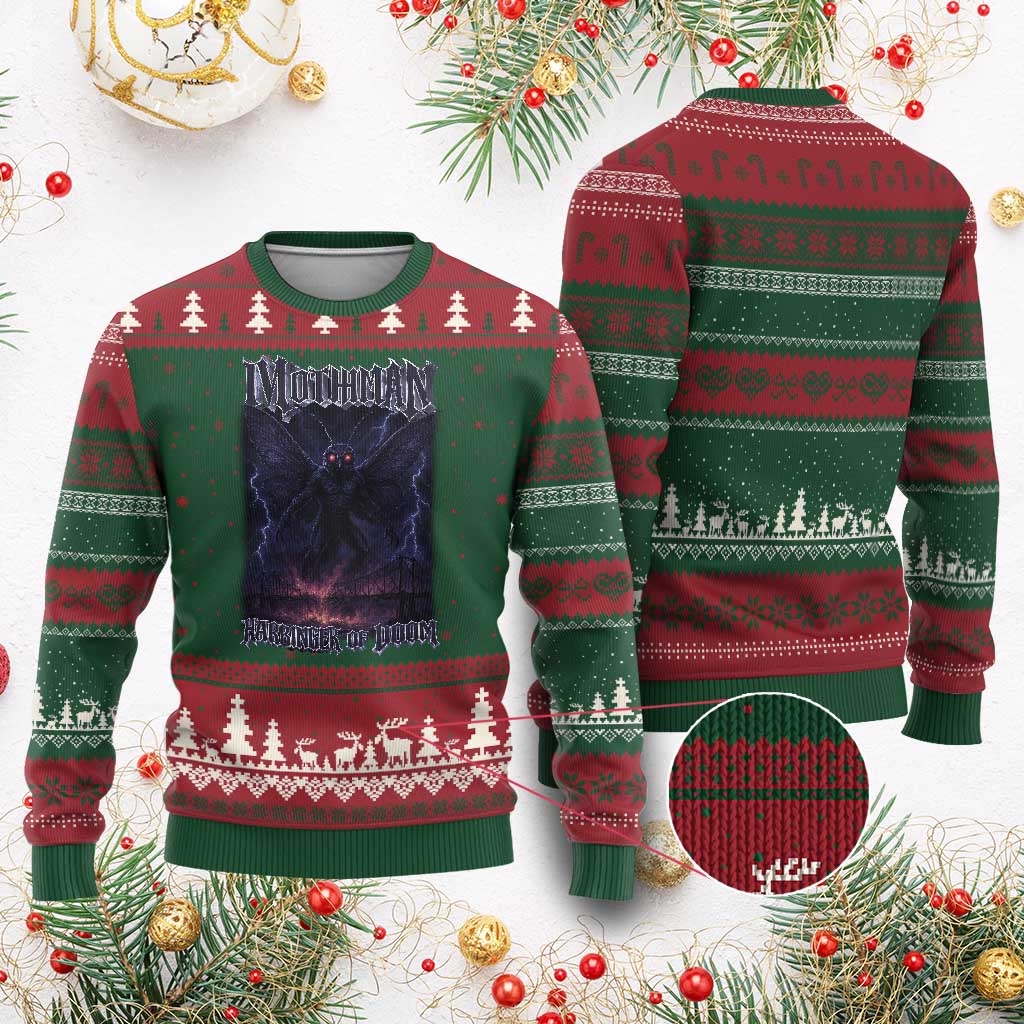 Mothman Ugly Christmas Sweater Black Bridge Folk Horror Cryptid Fan