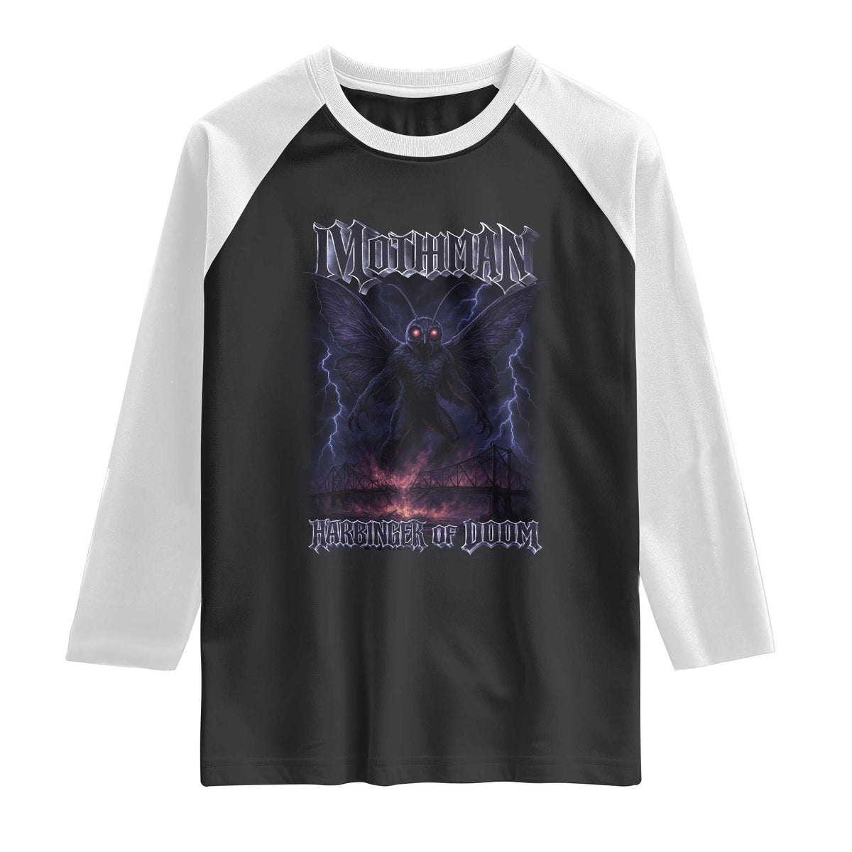 Mothman Raglan Shirt Black Bridge Folk Horror Cryptid Fan