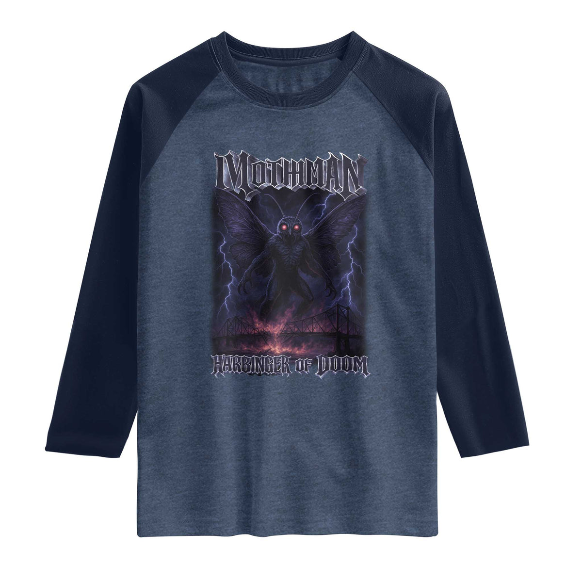 Mothman Raglan Shirt Black Bridge Folk Horror Cryptid Fan
