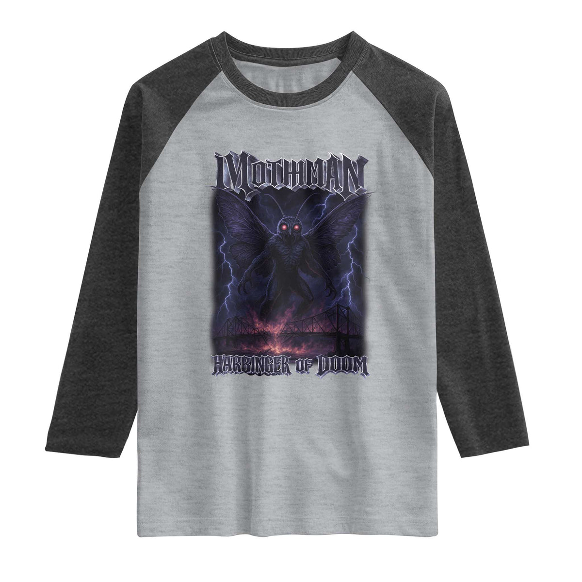 Mothman Raglan Shirt Black Bridge Folk Horror Cryptid Fan