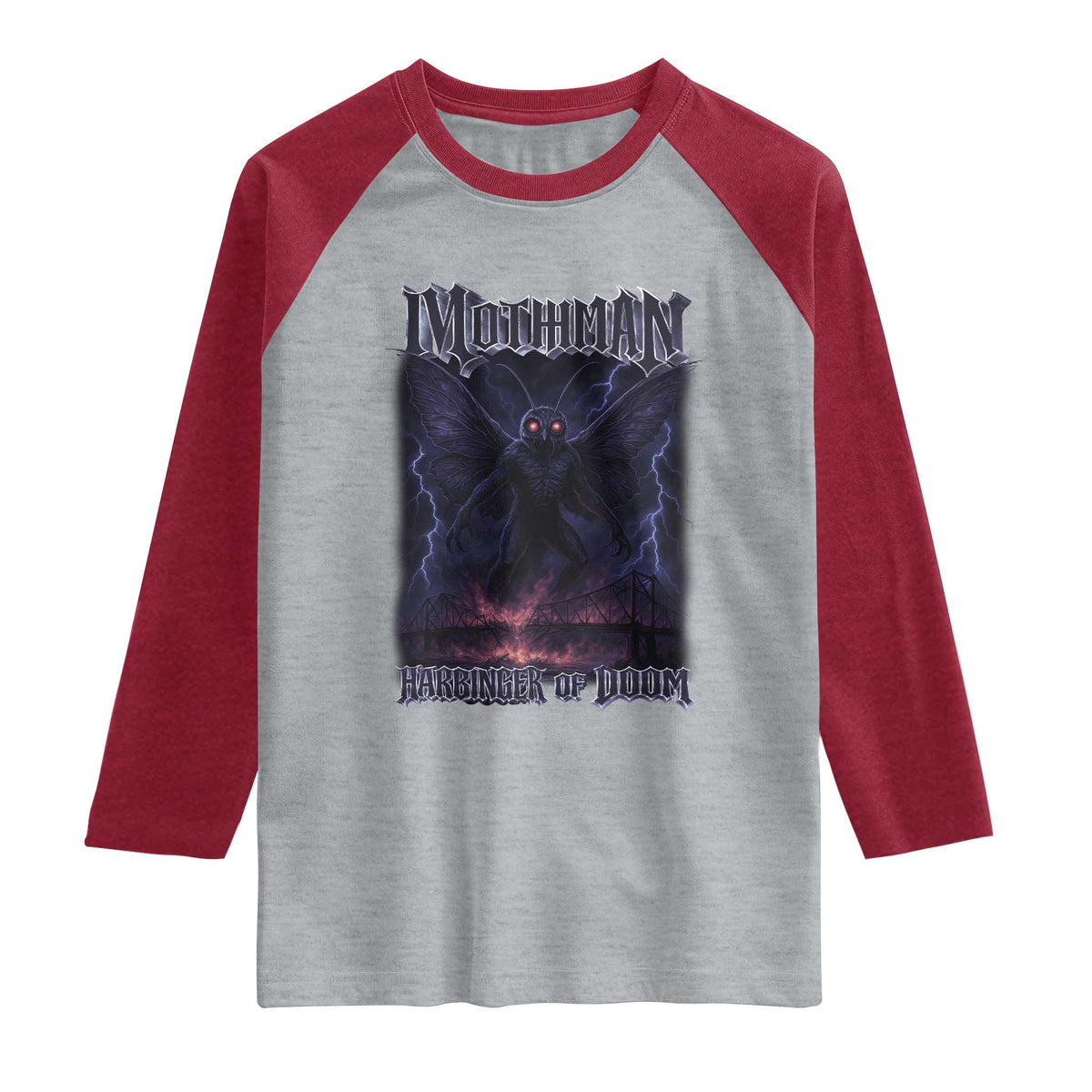 Mothman Raglan Shirt Black Bridge Folk Horror Cryptid Fan