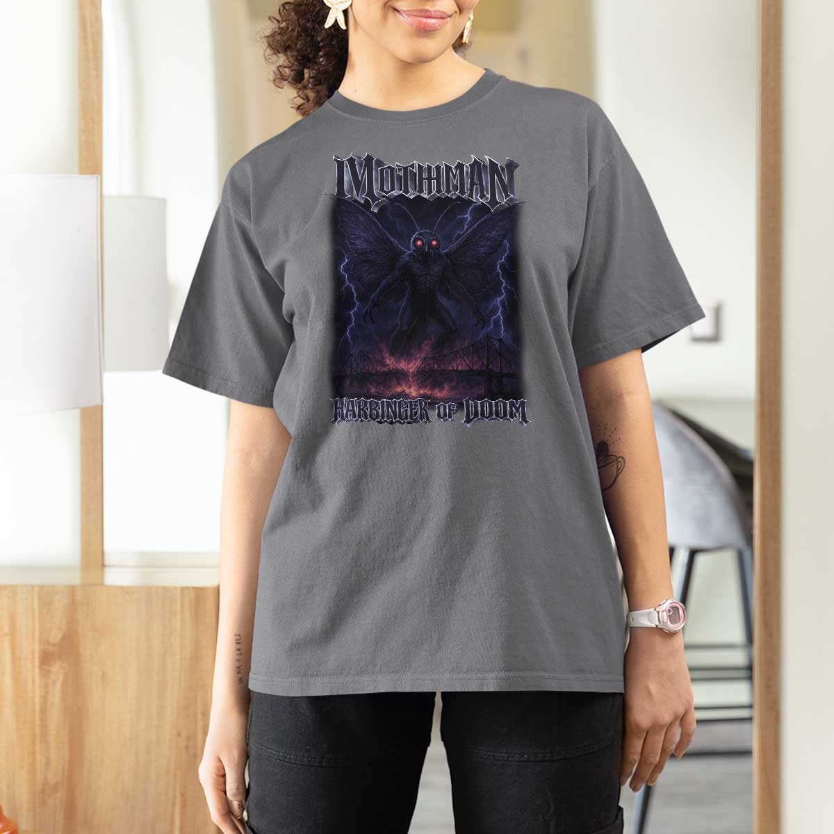 Mothman T Shirt For Women Black Bridge Folk Horror Cryptid Fan