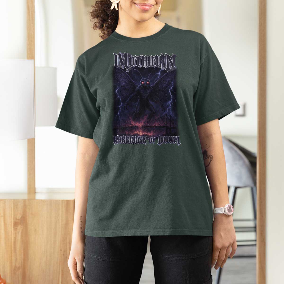 Mothman T Shirt For Women Black Bridge Folk Horror Cryptid Fan