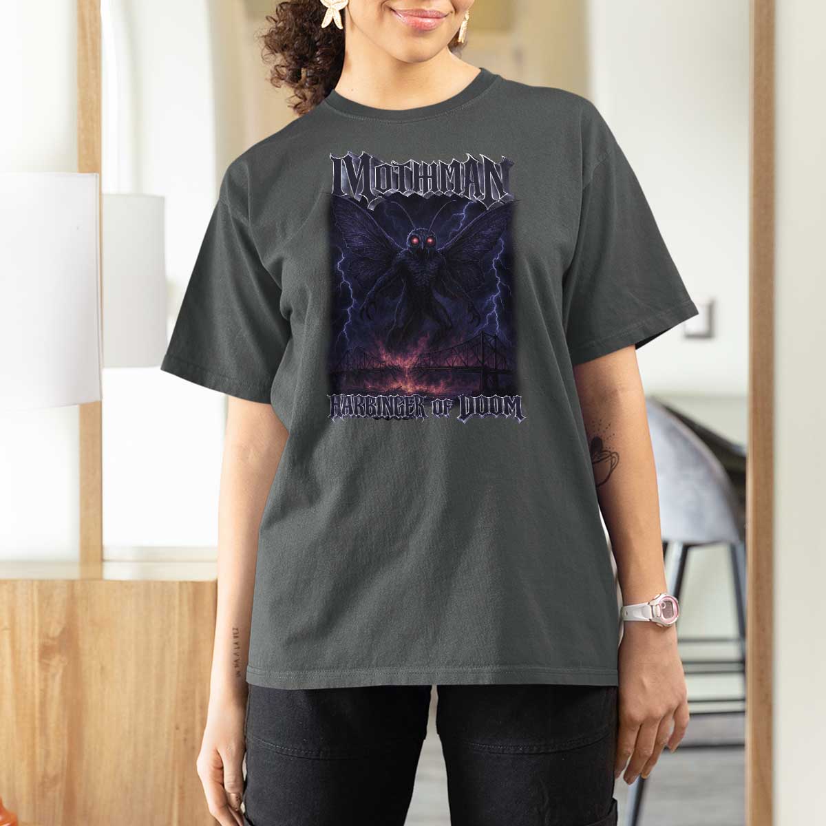 Mothman T Shirt For Women Black Bridge Folk Horror Cryptid Fan