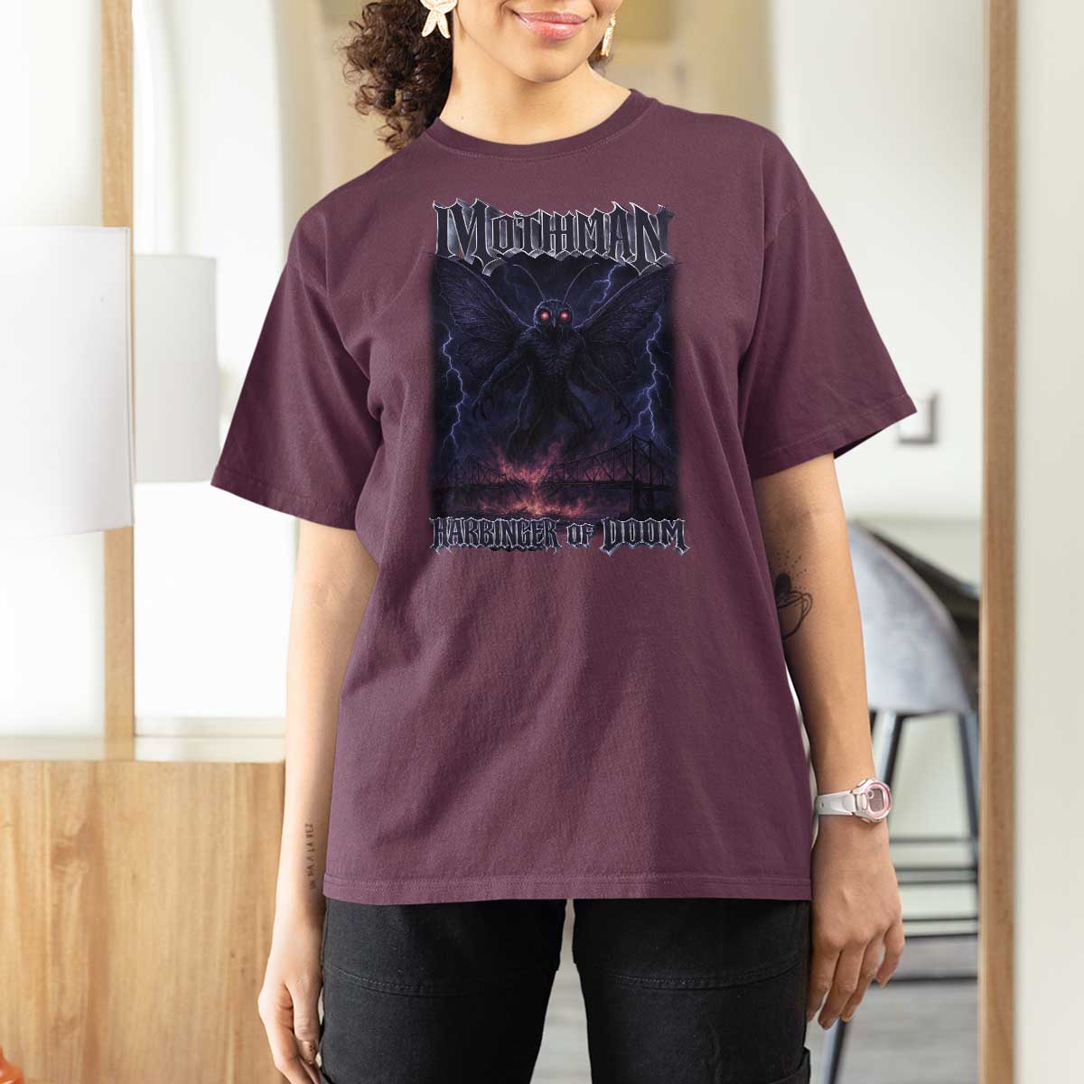 Mothman T Shirt For Women Black Bridge Folk Horror Cryptid Fan