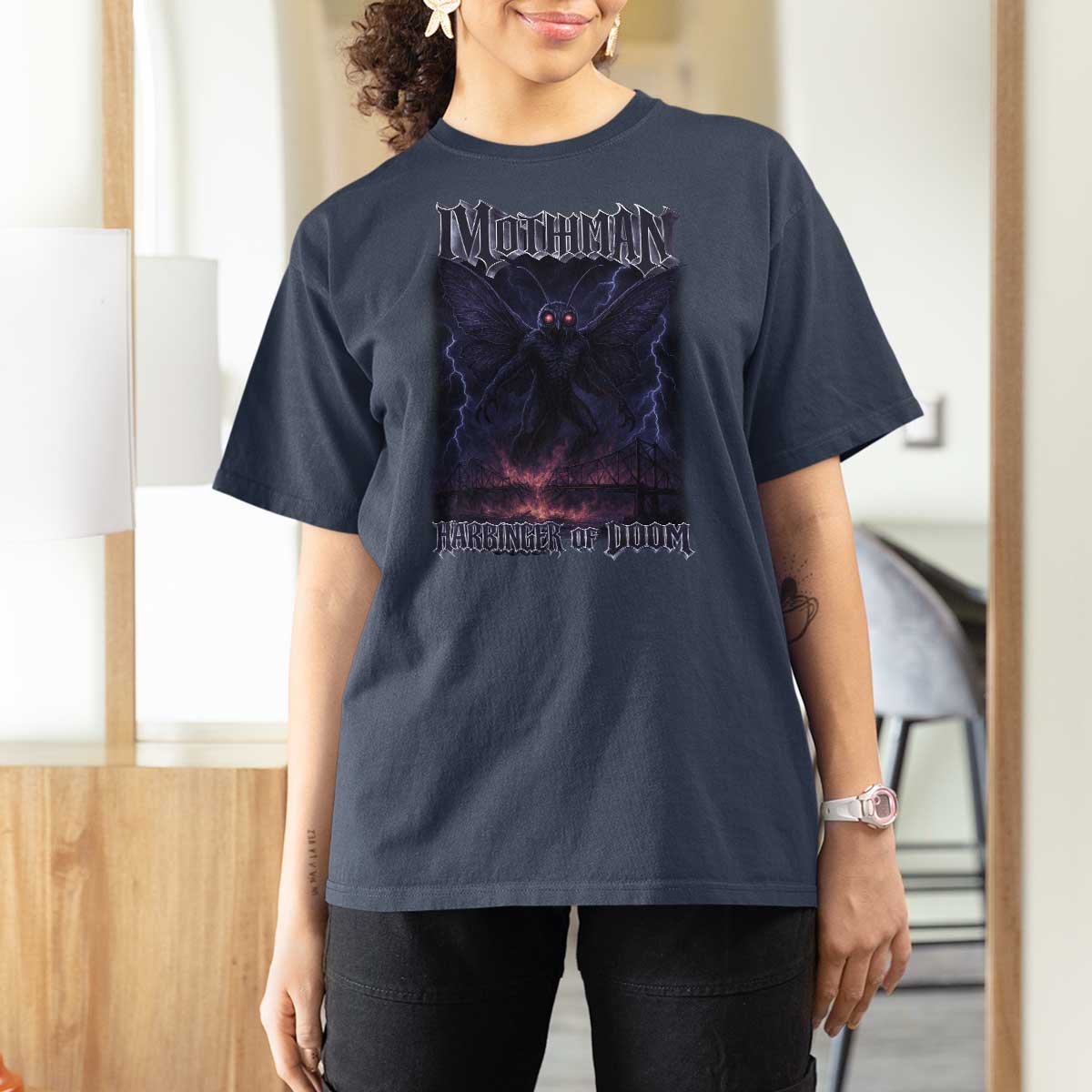 Mothman T Shirt For Women Black Bridge Folk Horror Cryptid Fan