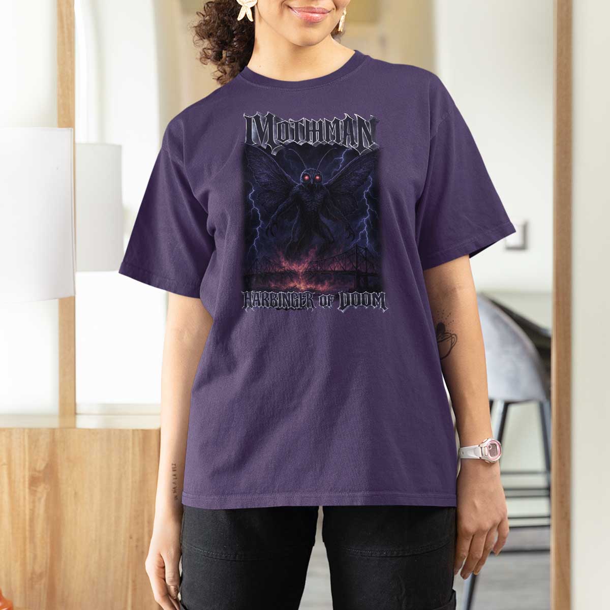 Mothman T Shirt For Women Black Bridge Folk Horror Cryptid Fan