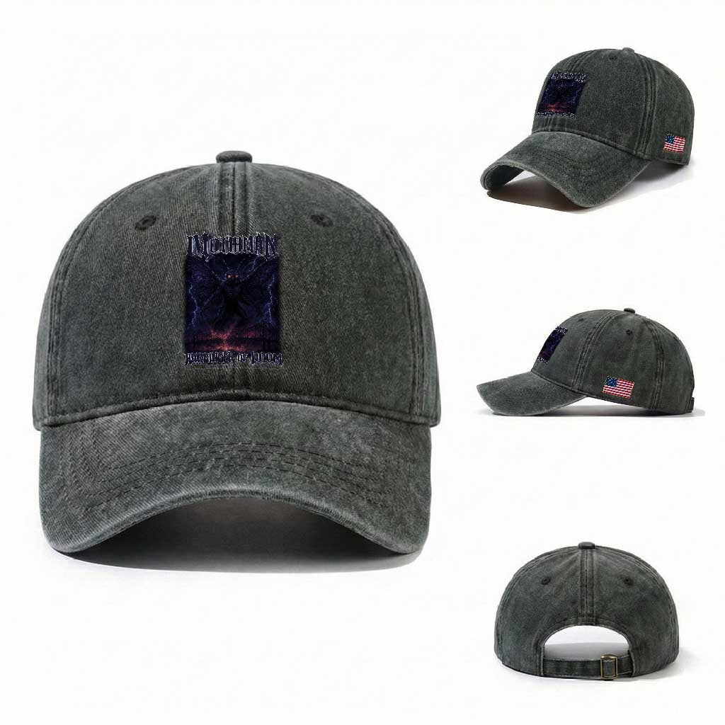 Mothman Washed Cotton Baseball Cap Black Bridge Folk Horror Cryptid Fan
