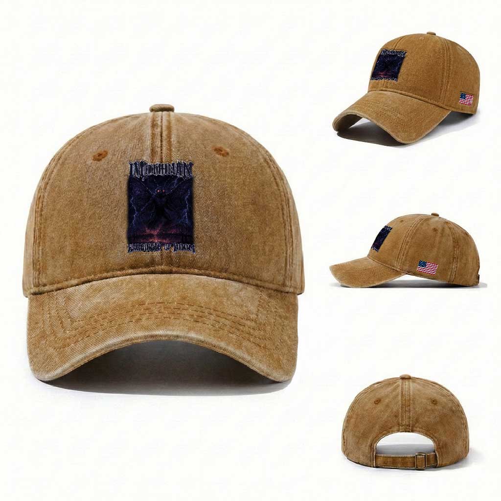 Mothman Washed Cotton Baseball Cap Black Bridge Folk Horror Cryptid Fan