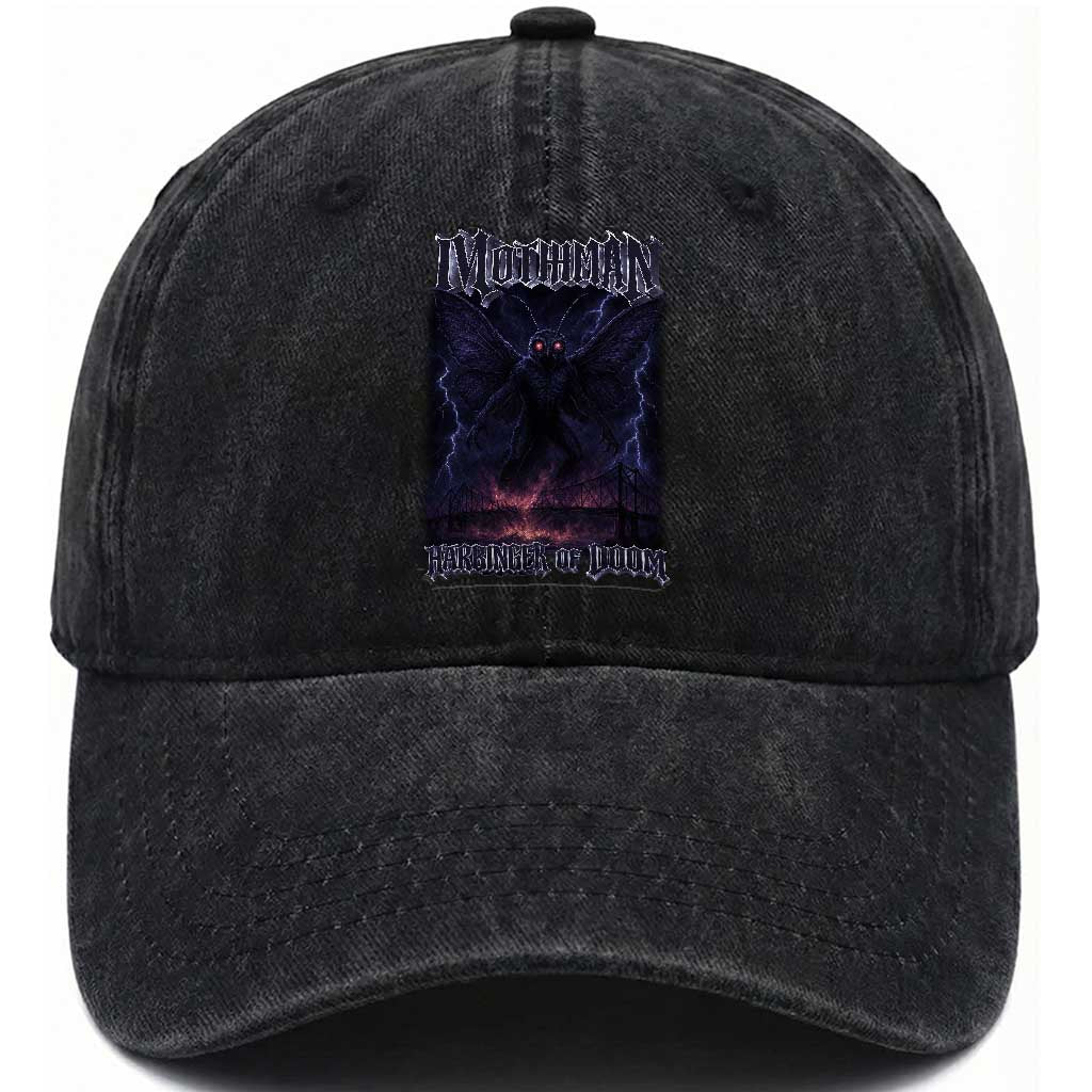 Mothman Washed Cotton Baseball Cap Black Bridge Folk Horror Cryptid Fan