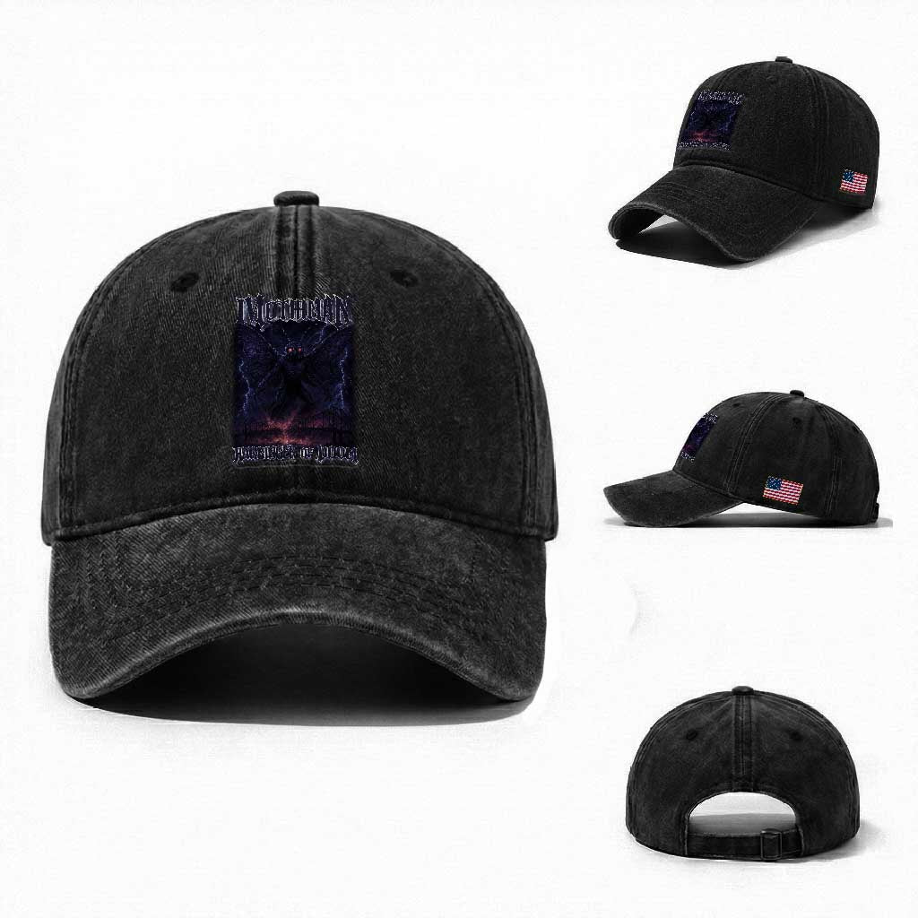 Mothman Washed Cotton Baseball Cap Black Bridge Folk Horror Cryptid Fan