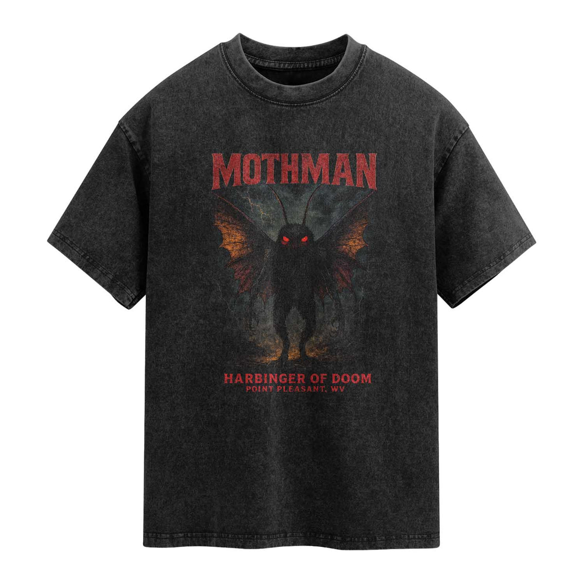 Mothman Washed Cotton T-Shirt Horror Harbinger of Doom Urban Myth Cryptid Creature