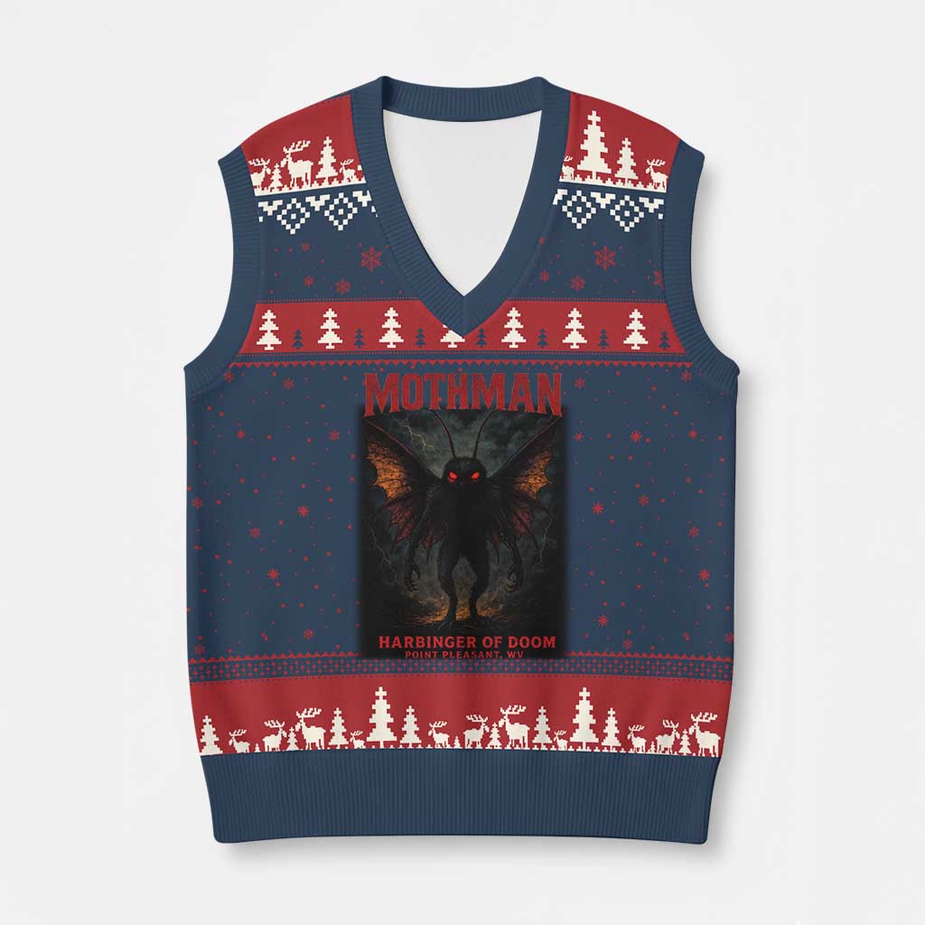 Mothman V-Neck Knit Sweater Vest Horror Harbinger of Doom Urban Myth Cryptid Creature - Wonder Print Shop