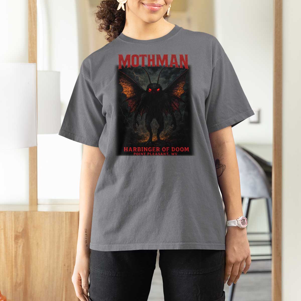 Mothman T Shirt For Women Horror Harbinger of Doom Urban Myth Cryptid Creature - Wonder Print Shop