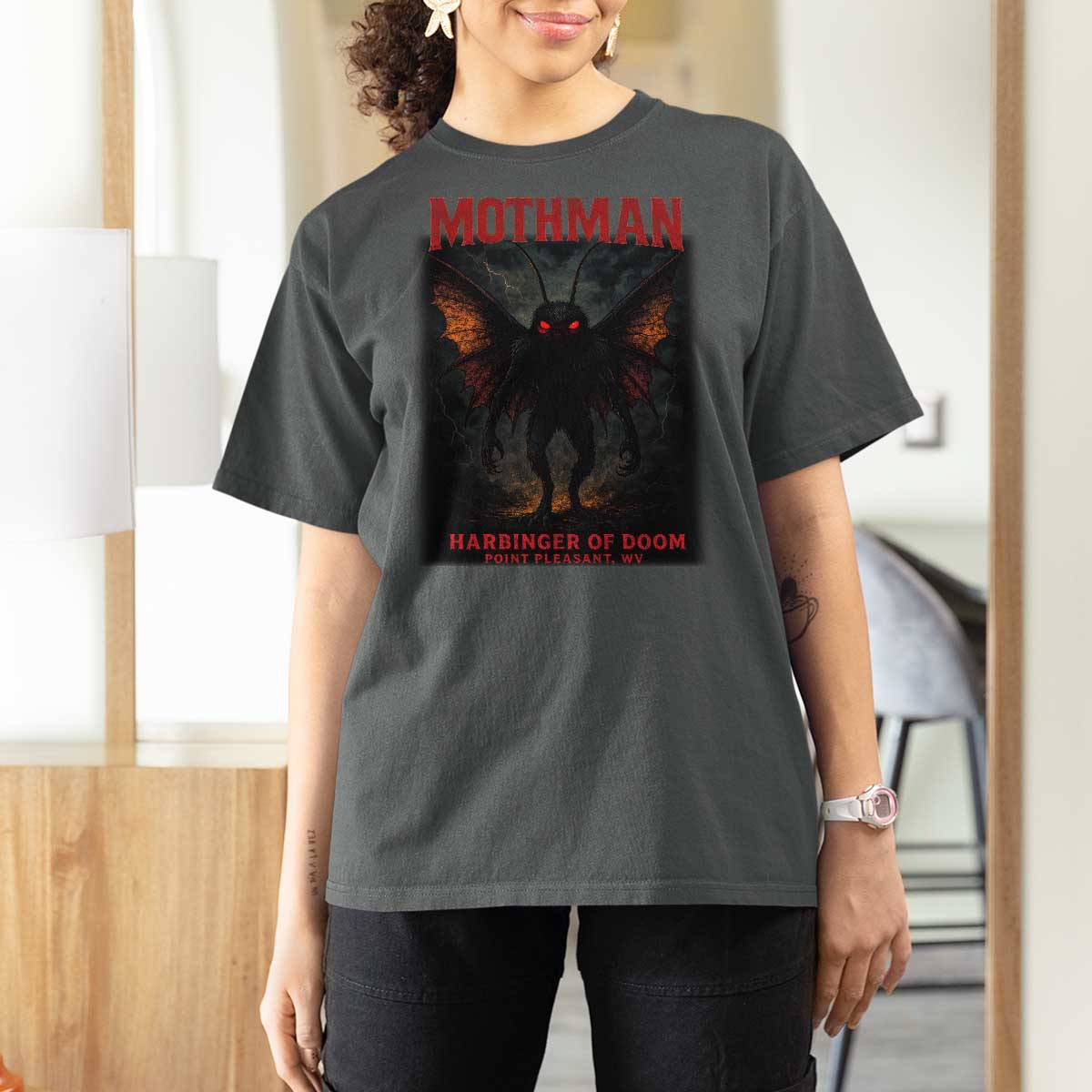 Mothman T Shirt For Women Horror Harbinger of Doom Urban Myth Cryptid Creature - Wonder Print Shop
