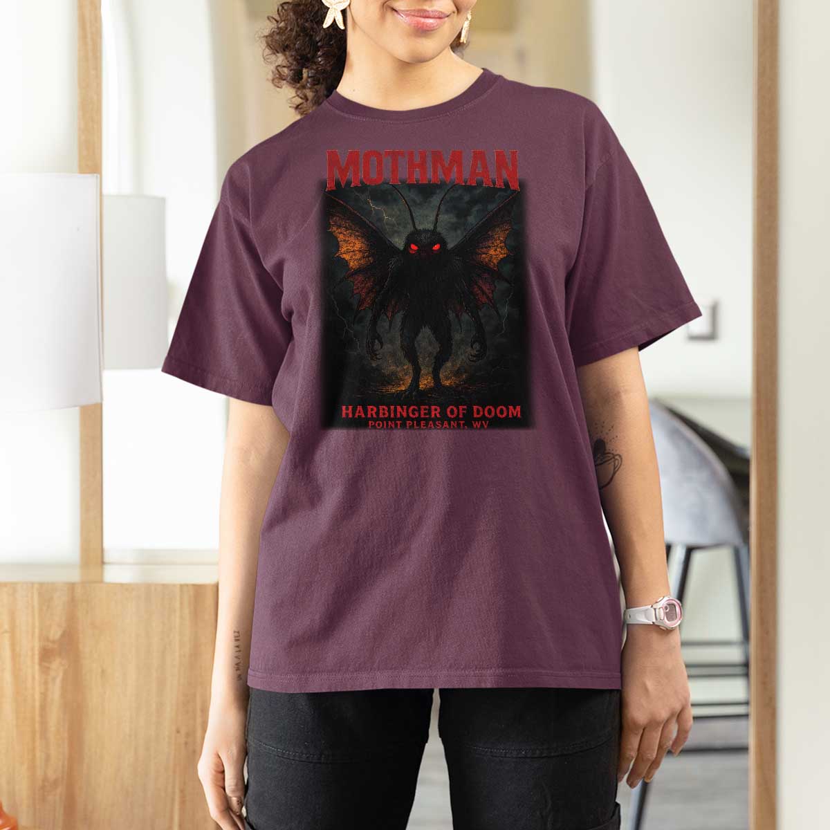 Mothman T Shirt For Women Horror Harbinger of Doom Urban Myth Cryptid Creature - Wonder Print Shop