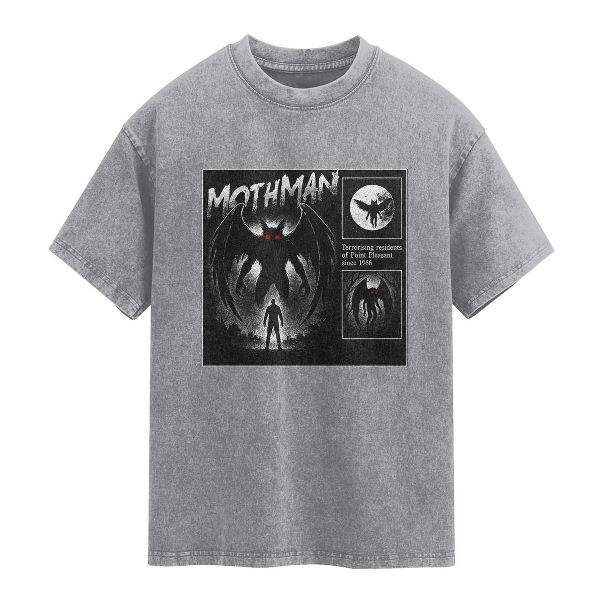 Mothman Washed Cotton T-Shirt Retro Horror Manga Urban Myth Cryptid Creature