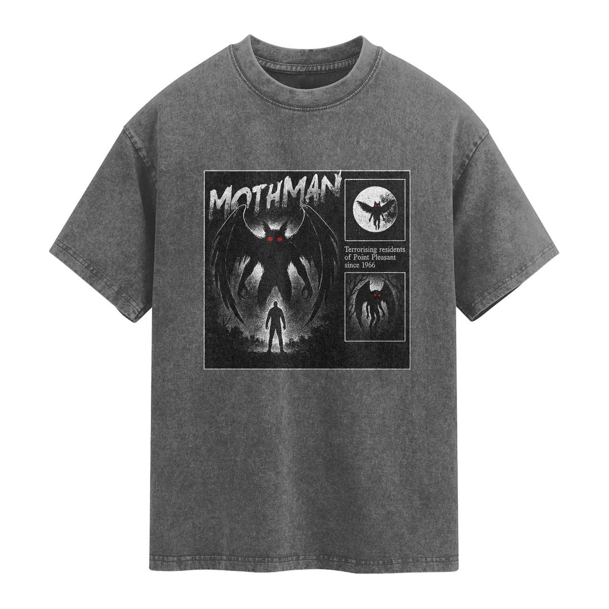 Mothman Washed Cotton T-Shirt Retro Horror Manga Urban Myth Cryptid Creature