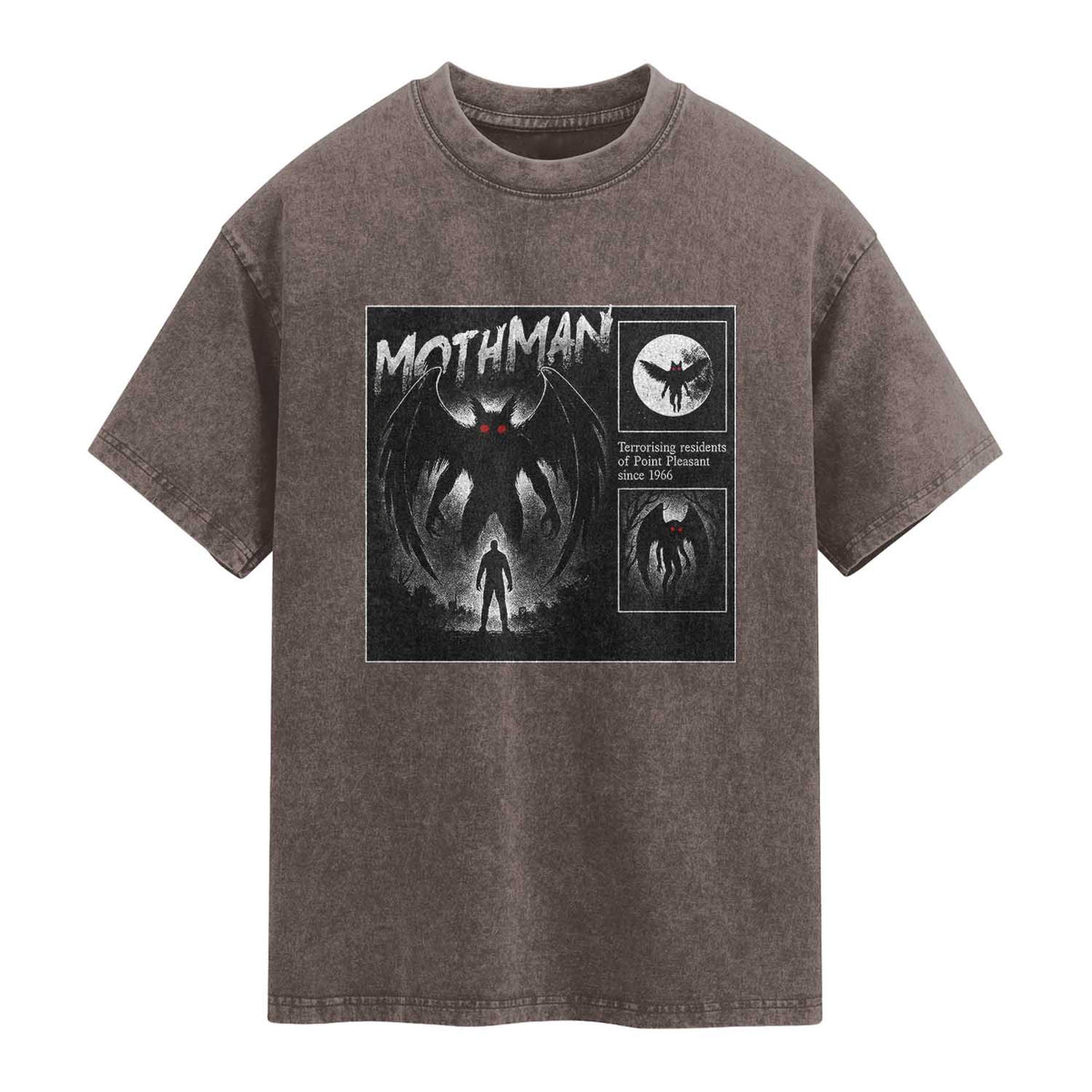 Mothman Washed Cotton T-Shirt Retro Horror Manga Urban Myth Cryptid Creature