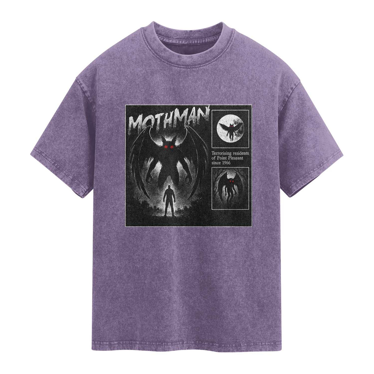 Mothman Washed Cotton T-Shirt Retro Horror Manga Urban Myth Cryptid Creature