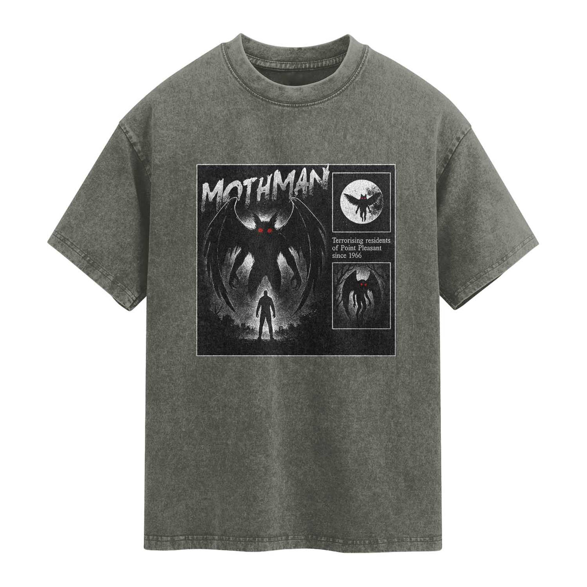 Mothman Washed Cotton T-Shirt Retro Horror Manga Urban Myth Cryptid Creature
