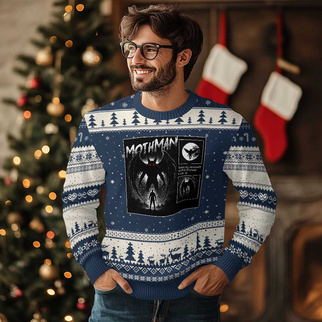 Mothman Ugly Christmas Sweater Retro Horror Manga Urban Myth Cryptid Creature - Wonder Print Shop
