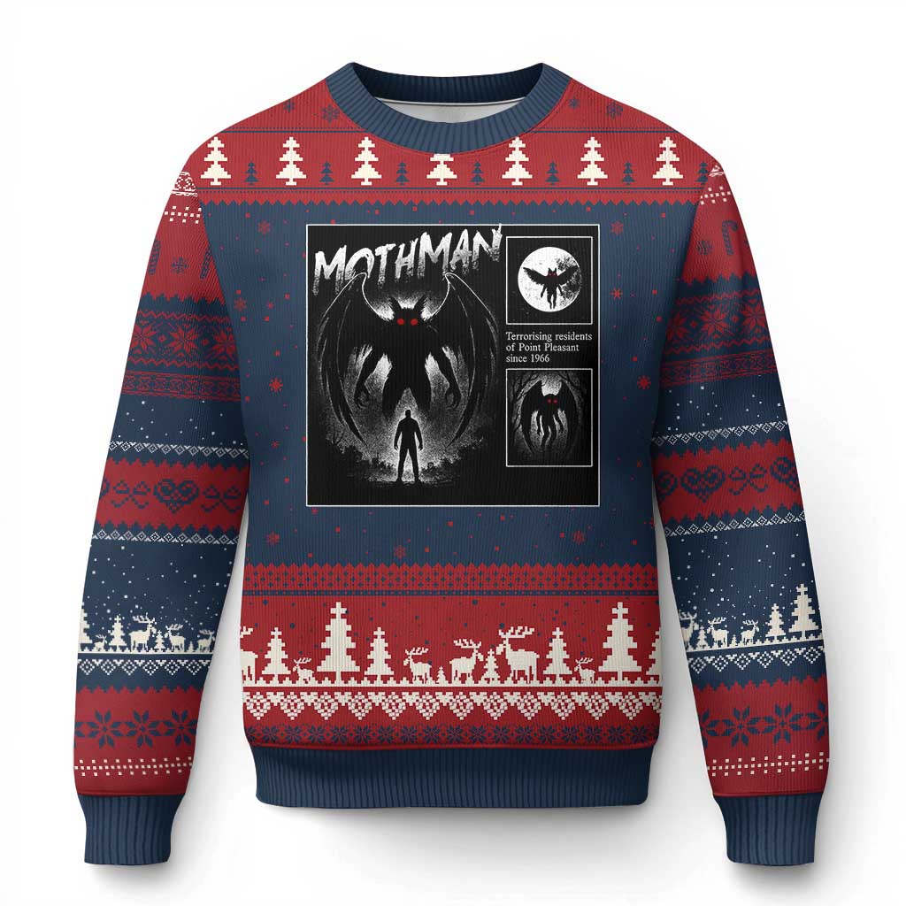 Mothman Ugly Christmas Sweater Retro Horror Manga Urban Myth Cryptid Creature - Wonder Print Shop