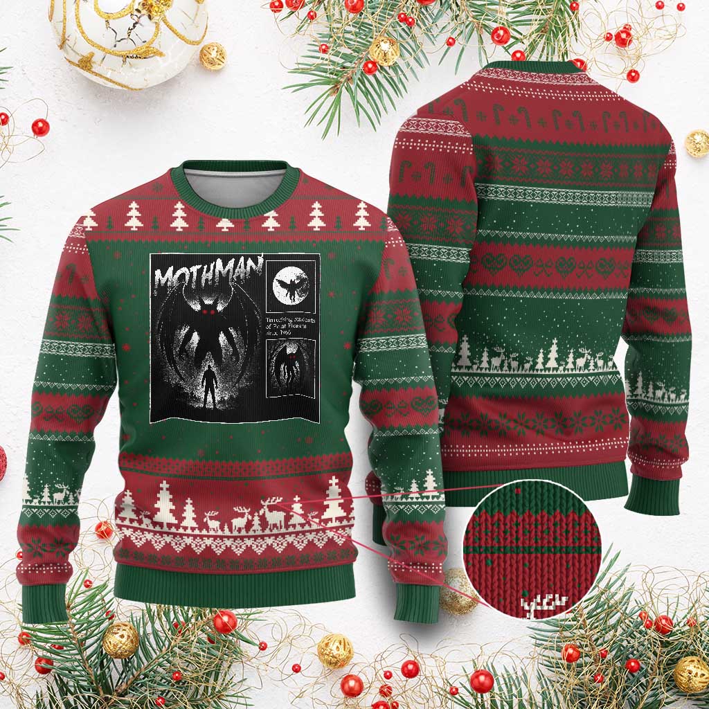 Mothman Ugly Christmas Sweater Retro Horror Manga Urban Myth Cryptid Creature - Wonder Print Shop