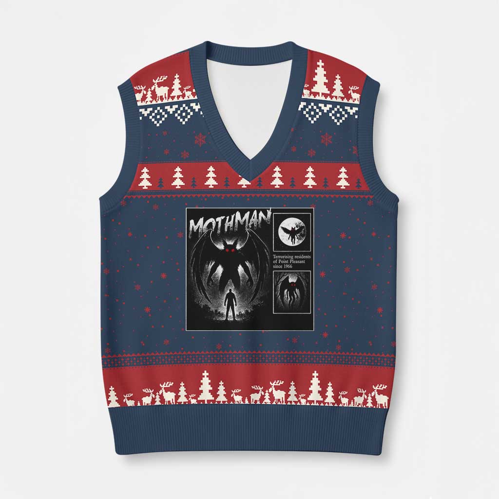 Mothman V-Neck Knit Sweater Vest Retro Horror Manga Urban Myth Cryptid Creature - Wonder Print Shop