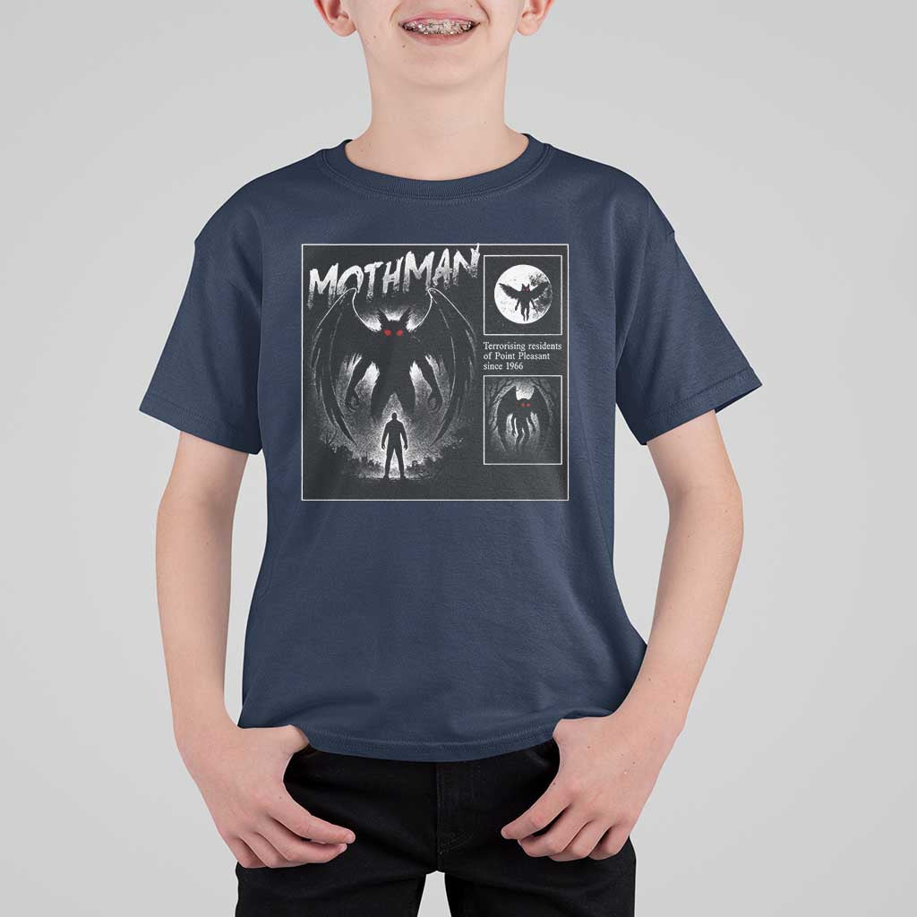 Mothman T Shirt For Kid Retro Horror Manga Urban Myth Cryptid Creature - Wonder Print Shop