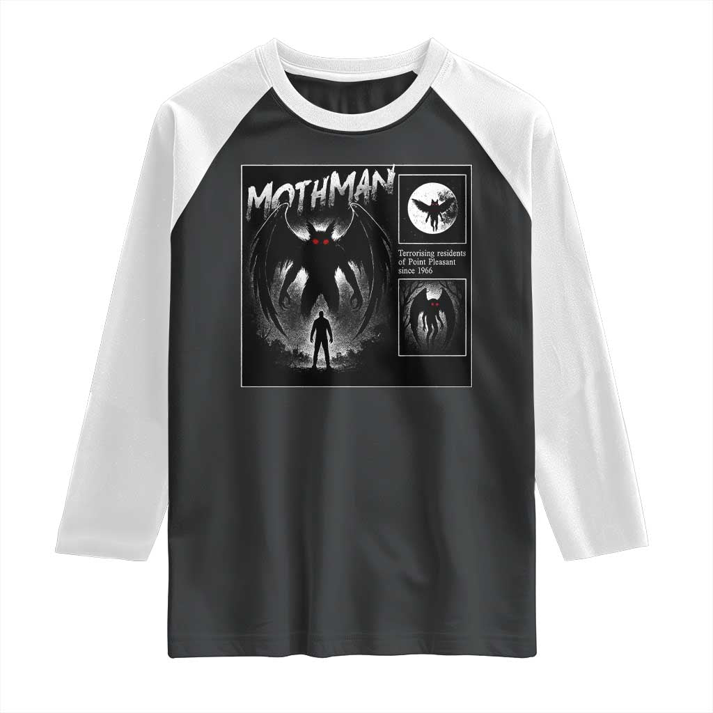 Mothman Raglan Shirt Retro Horror Manga Urban Myth Cryptid Creature - Wonder Print Shop