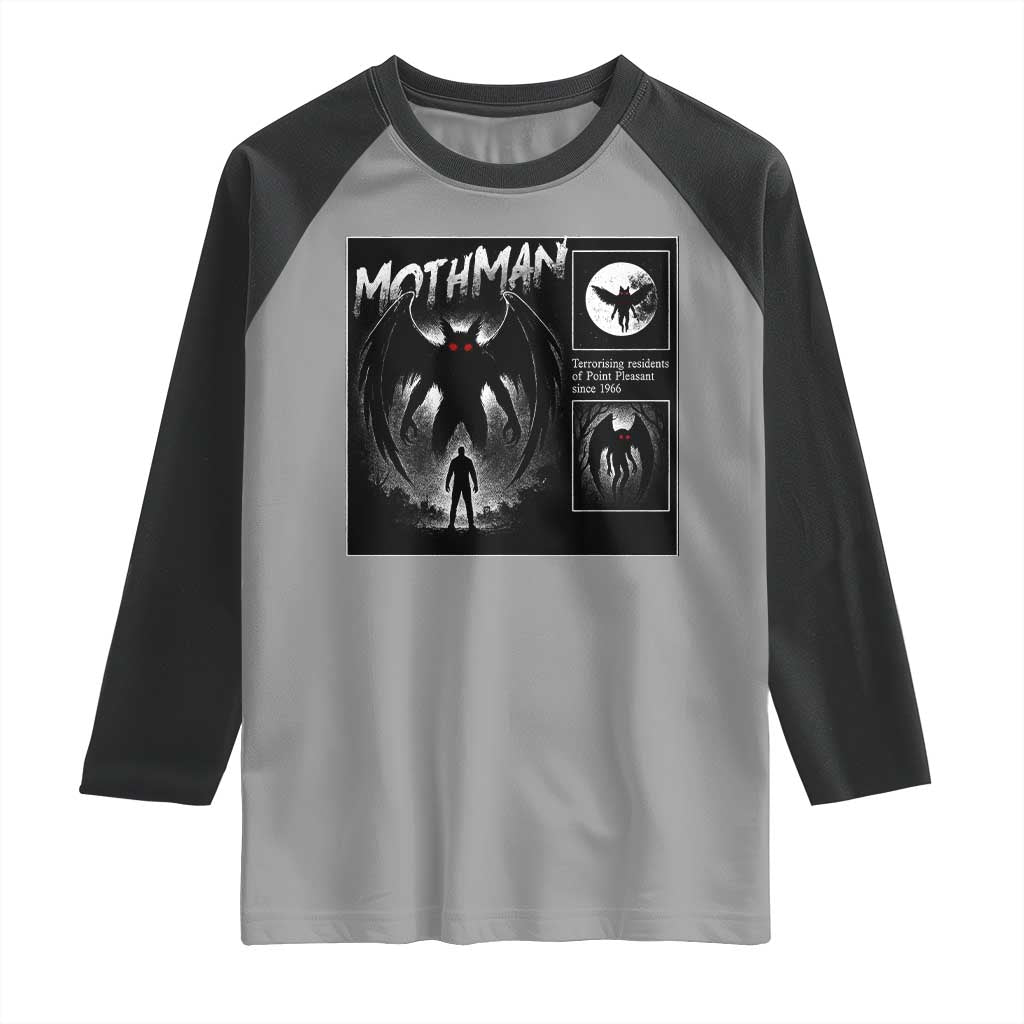 Mothman Raglan Shirt Retro Horror Manga Urban Myth Cryptid Creature - Wonder Print Shop