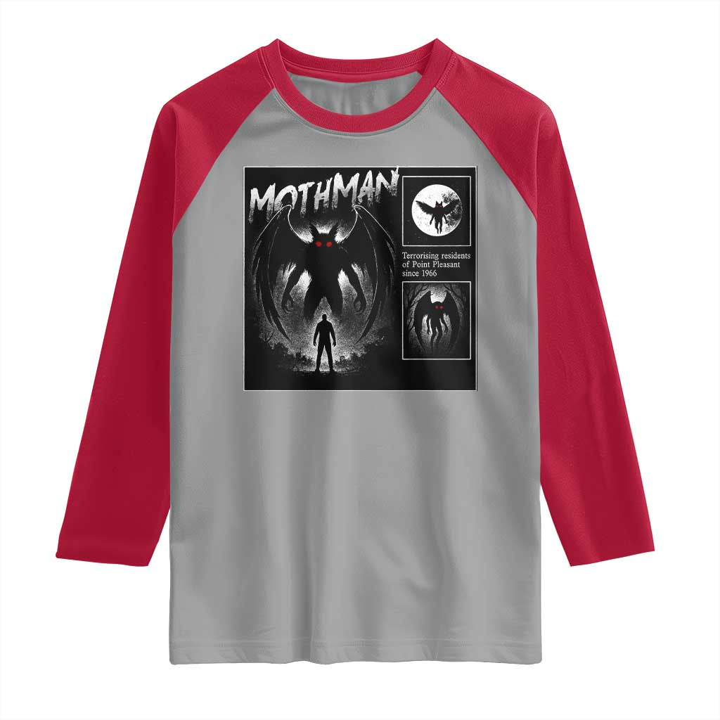 Mothman Raglan Shirt Retro Horror Manga Urban Myth Cryptid Creature - Wonder Print Shop