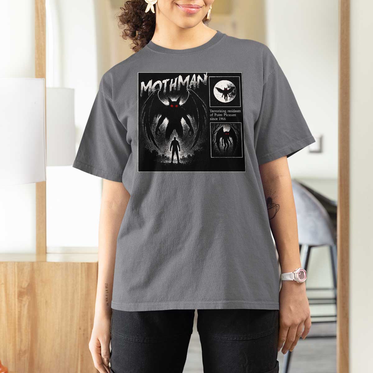 Mothman T Shirt For Women Retro Horror Manga Urban Myth Cryptid Creature - Wonder Print Shop