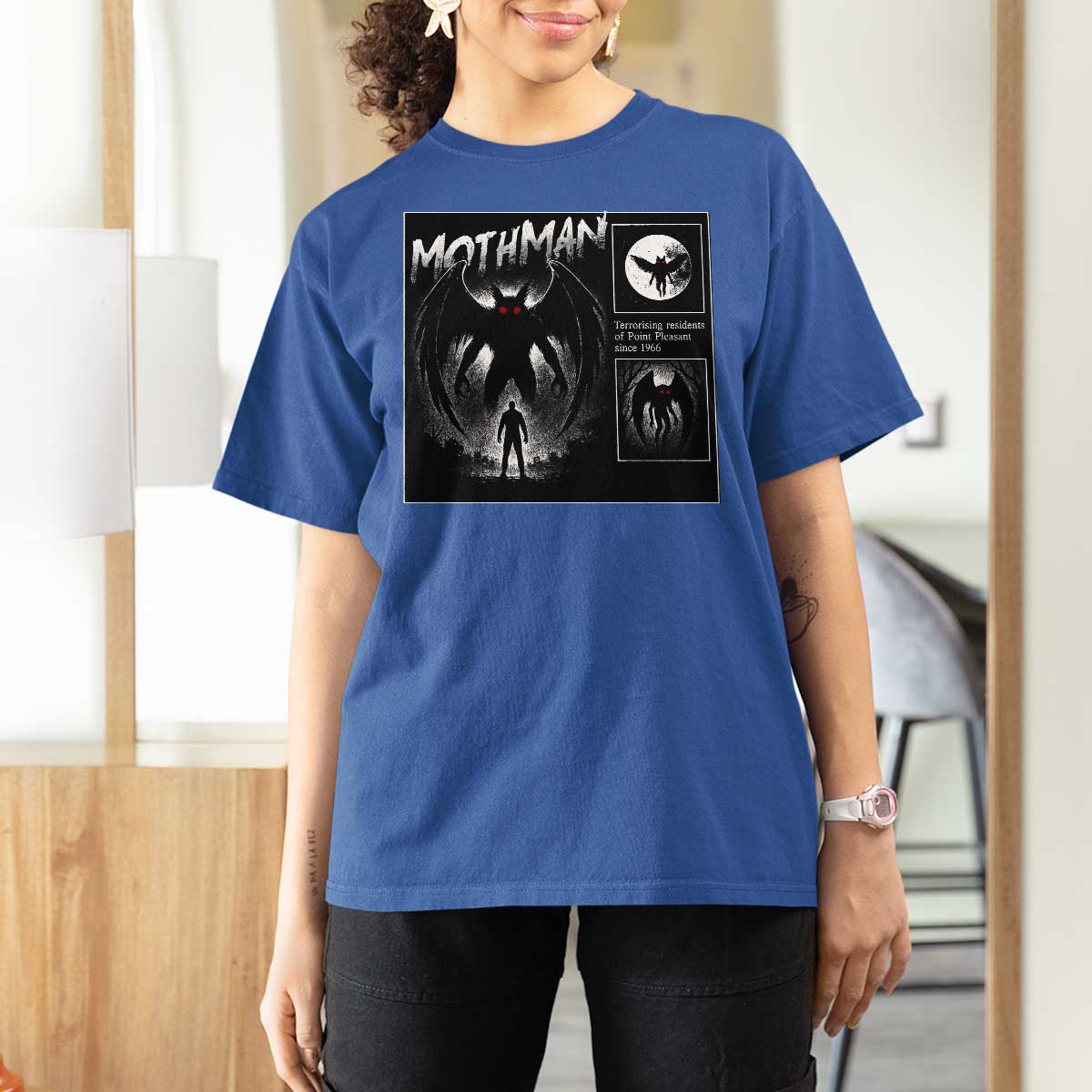 Mothman T Shirt For Women Retro Horror Manga Urban Myth Cryptid Creature - Wonder Print Shop