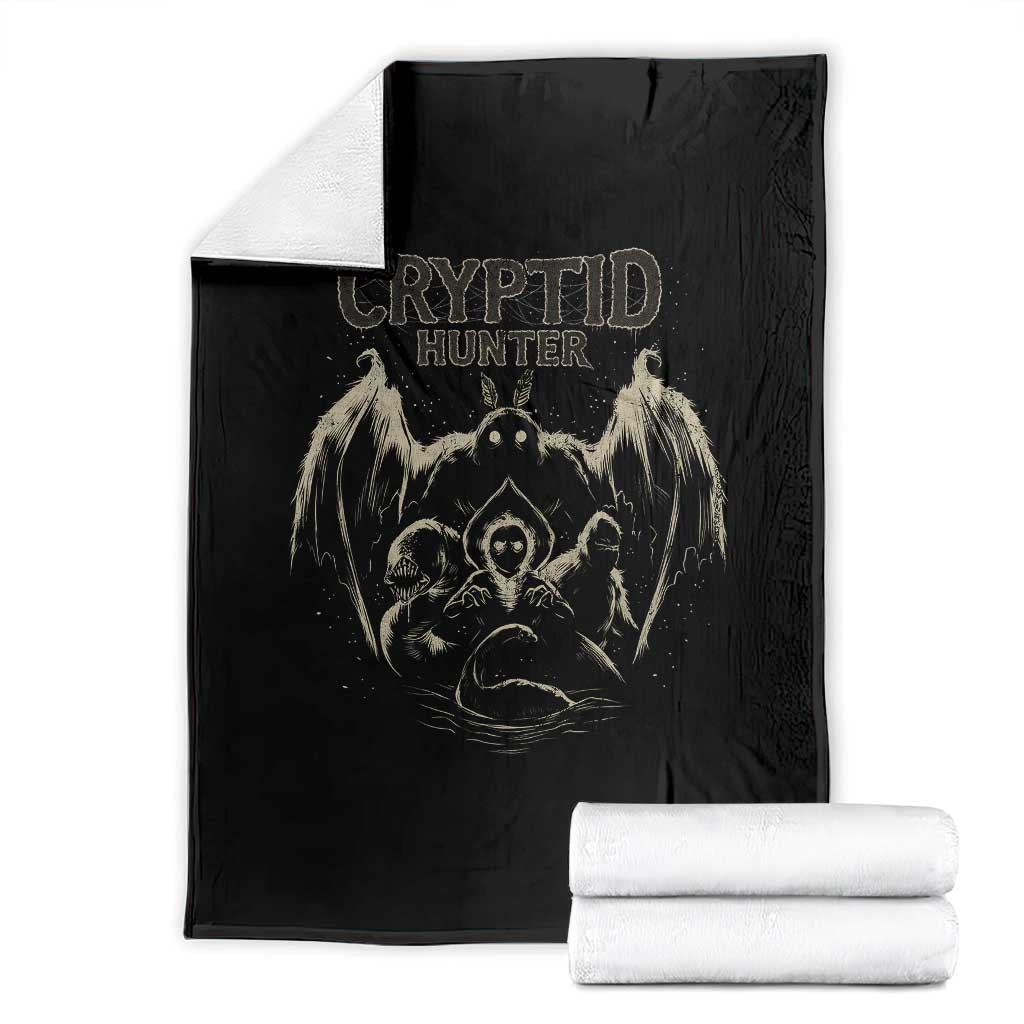 Retro Cryptid Hunter Throw Blanket Mothman Bigfoot Loch Ness Monster Cryptids - Wonder Print Shop