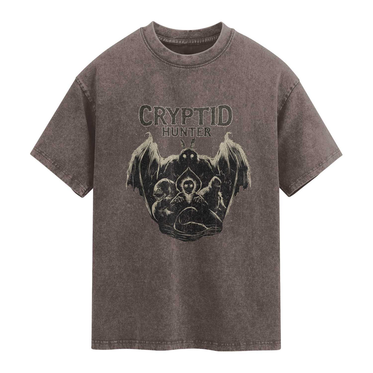 Retro Cryptid Hunter Washed Cotton T-Shirt Mothman Bigfoot Loch Ness Monster Cryptids